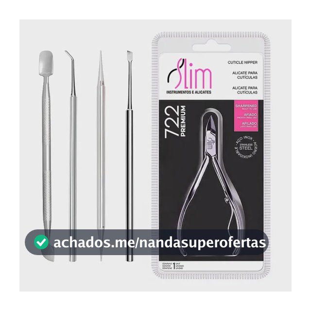 Kit 5 Manicure Alicate Slim Palito Desencravador Espátula
