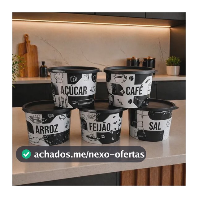 Kit Porta Mantimentos 5 Peças  Redondo Com Decoração 1,5 Lt Preto