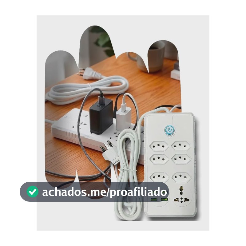 Filtro De Linha Régua 7 Tomadas 10a Usb 4 Portas 2m Branco Branco 127/220v