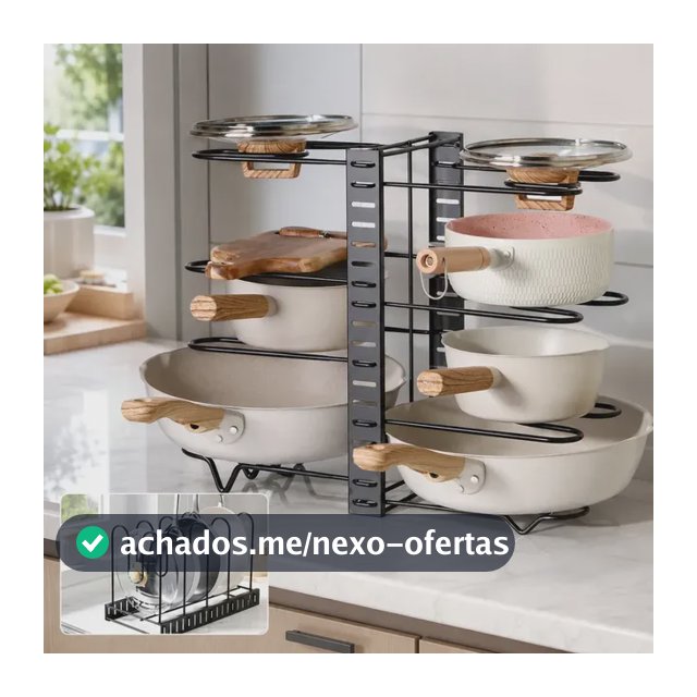 Organizador de panelas e frigideiras ajustável, prateleira de cozinha de 8 camadas, cor preta, 3 métodos de bricolage