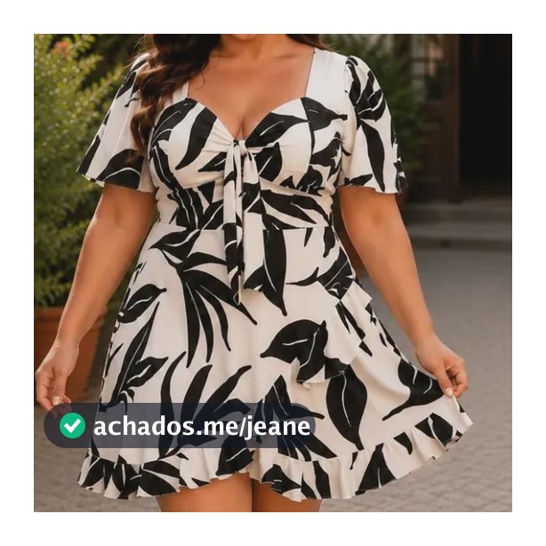 Macaquinho Short Saia Plus Size Vestido Com Laço Tendência Off Estampado Plus Size - Veste Do 44 Ao 52