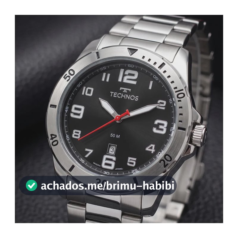 Relógio Technos Masculino 2115MYK/1P 45 Milímetros Prata Todo em Aço Inoxidável com Calendário e Prova D´Agua 50m