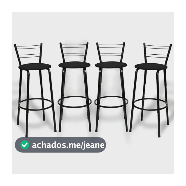 Kit 4 Banquetas Itagold Florida Top Alta Cozinha Americana Bar Balcão Alto Estrutura Preta Atlanta Cor Assento Preto 90cm