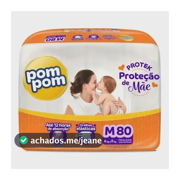 Fralda Pom Pom Protek Proteção de Mãe Hiper M, 80 Unidades