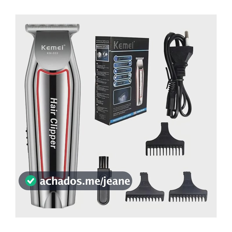 Máquina De Acabamento Cabelo Barba Sem Fio Kemei Titânio Km-032 Cinza-claro 5v