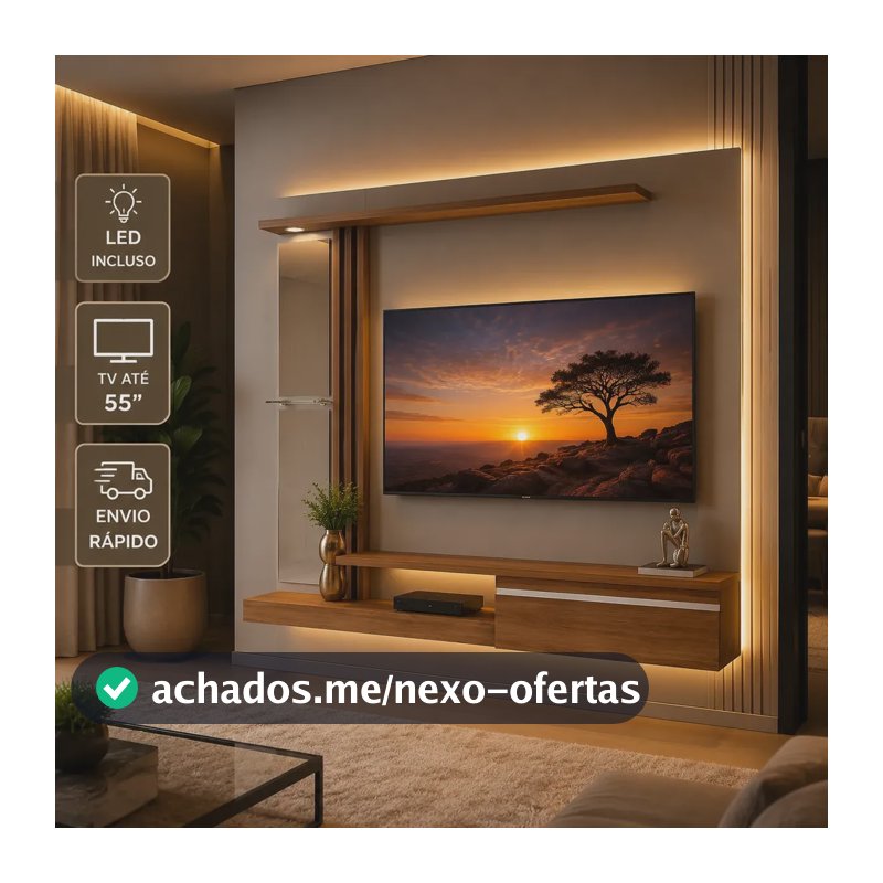 Painel Rack Suspenso Tv 55  Led Prateleira Denver Led Cinamomo/off White