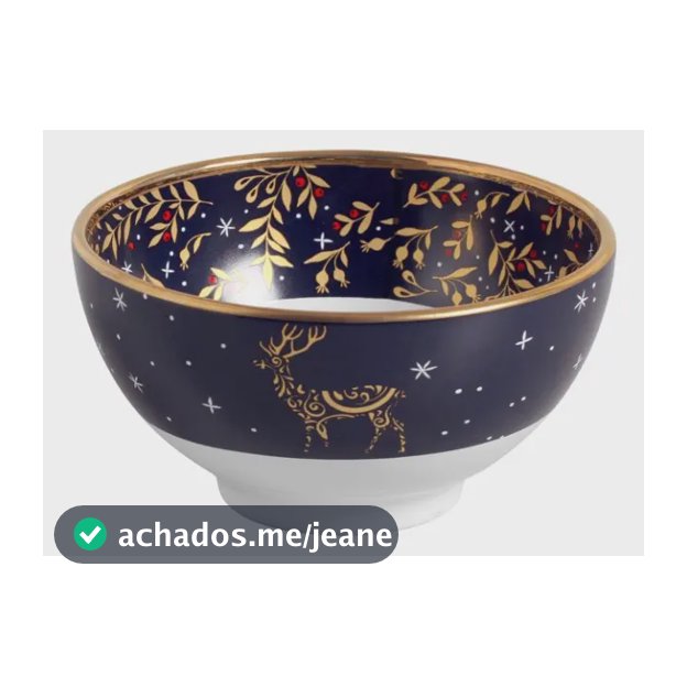 Conjunto 6 Bowls Cereal Azul Christmas Lights com Borda de Ouro Natal 500ml - Scalla Cerâmica