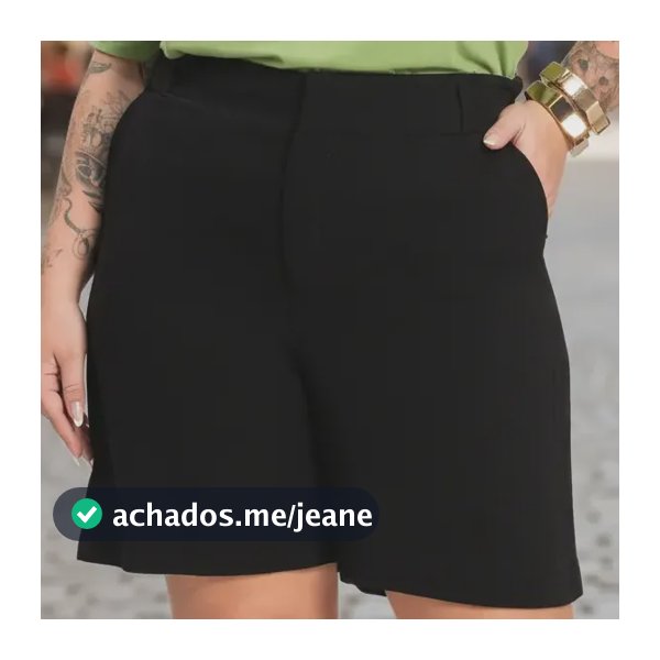 Shorts Feminino Plus Size Em Linho Secret Glam Preto
