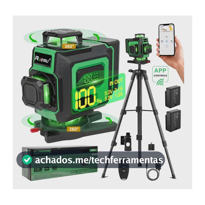 Nivel Laser Verde 16 Linhas 360° Autonivelante 4d 30m + 2 Baterias + 1m Tripé