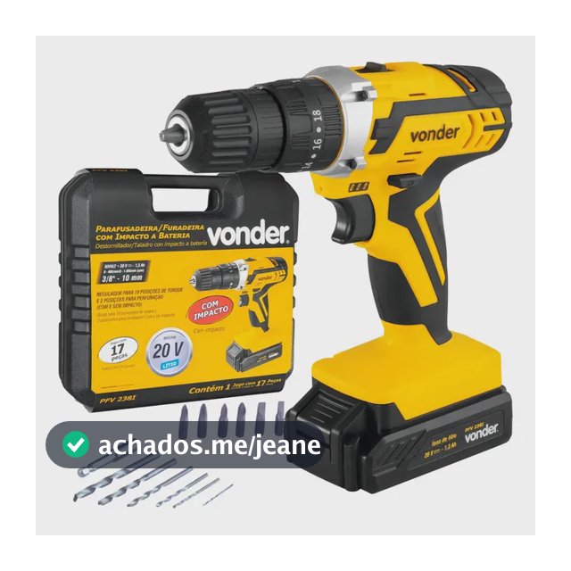 Kit Furadeira Parafusadeira De Impacto A Bateria Vonder Pfv238i + Maleta E Acessórios