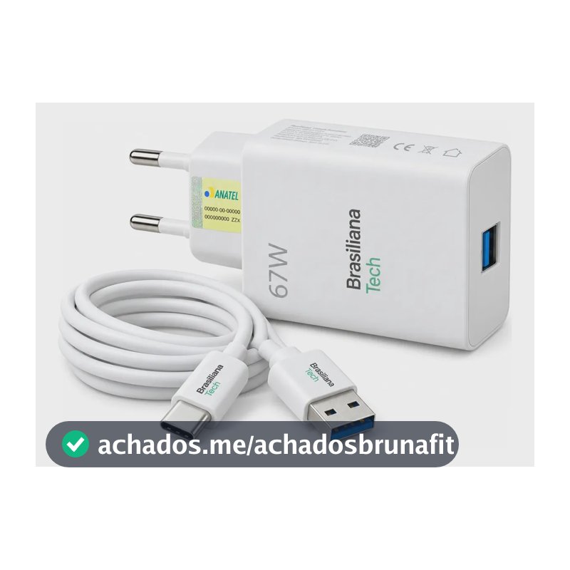 Carregador Turbo 67W Tipo C com Cabo 1m Fonte de Parede Carregamento Rápido Adaptador Tomada Compatível com Xiaomi Redmi Note 7 8 9 10 11 12 Pro Poco X3 Pro M3 Mi 8 9 10 A2 A3 Brasiliana Tech