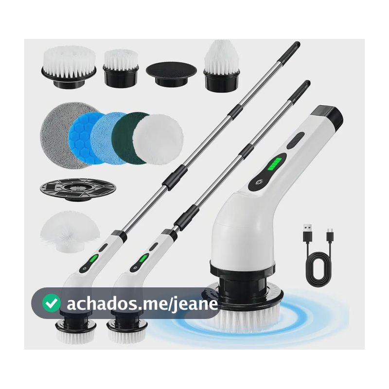 Escova Elétrica Recarregável Azulejo Banheiro 9 em 1 Potente Rotativa Branco