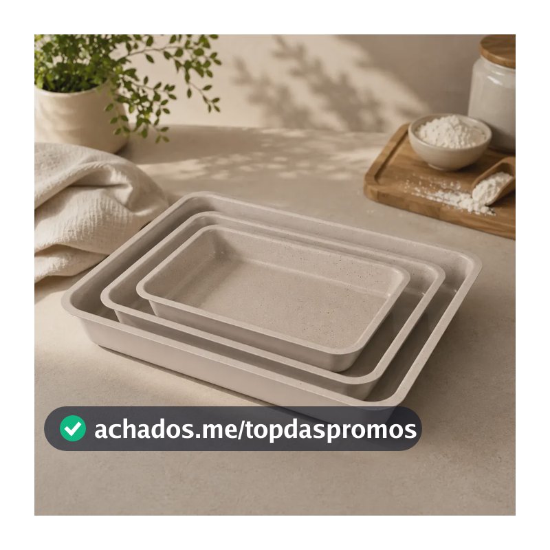 Kit Jogo 3 Assadeiras Antiaderentes Alta E Rasa Lazarin Bege
