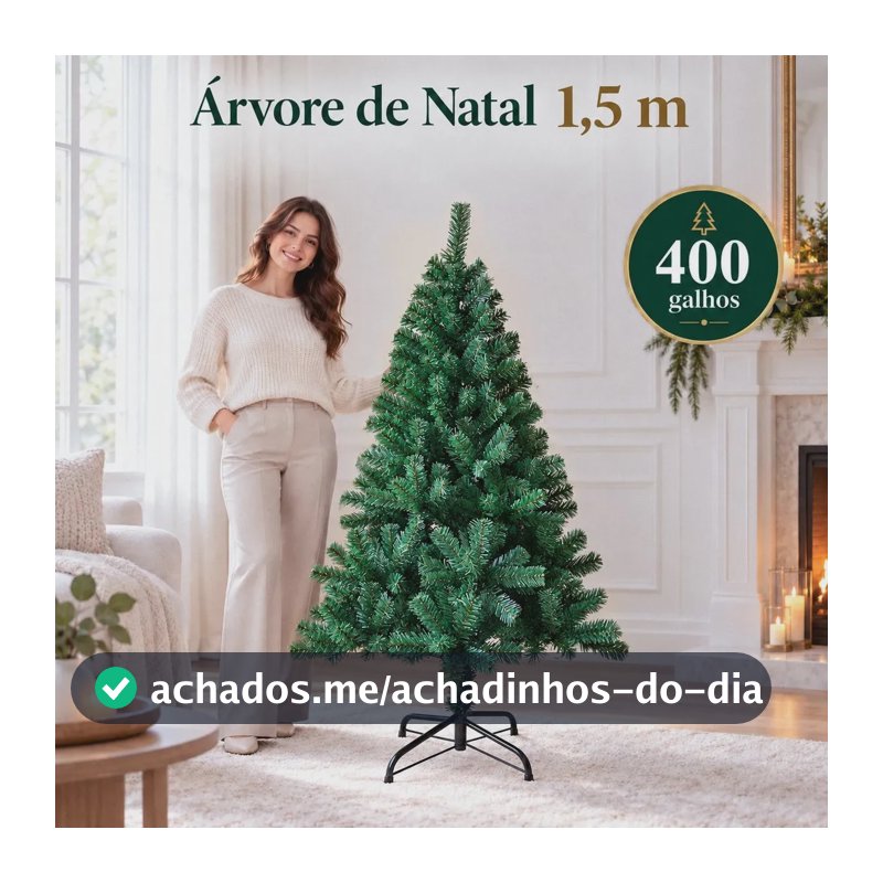 Árvore De Natal 1,50m Cheia 400 Galhos Luxo Base Metálica Bello Festas