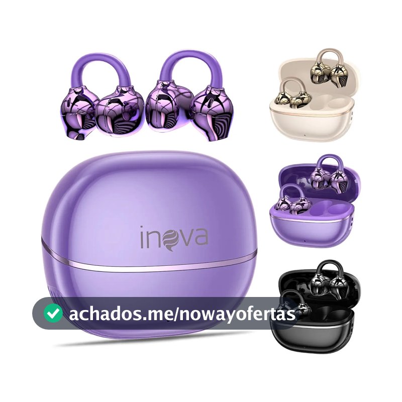 Fone de Ouvido Basike Bluetooth Clip-Ear Sem Fio com Microfone e Estojo de Carregamento Violeta