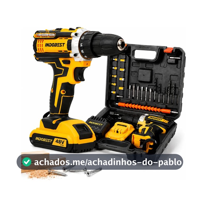 parafusadeira Furadeira Sem Fio VLX 48V Kit Completo Com 2 Baterias e Maleta multifuncional Kit Completo Led Eixo Flexível Vários Níveis Torque para parafusos com Brocas