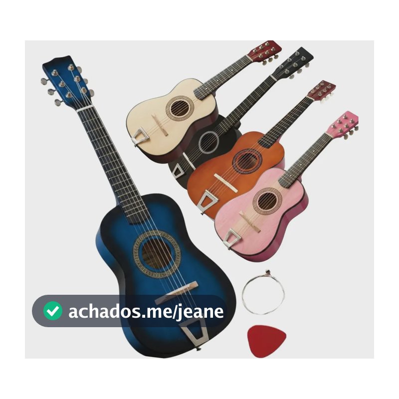 Mini Violão Infantil Brinquedo Madeira Cordas Em Aço Palheta Azul Hk9