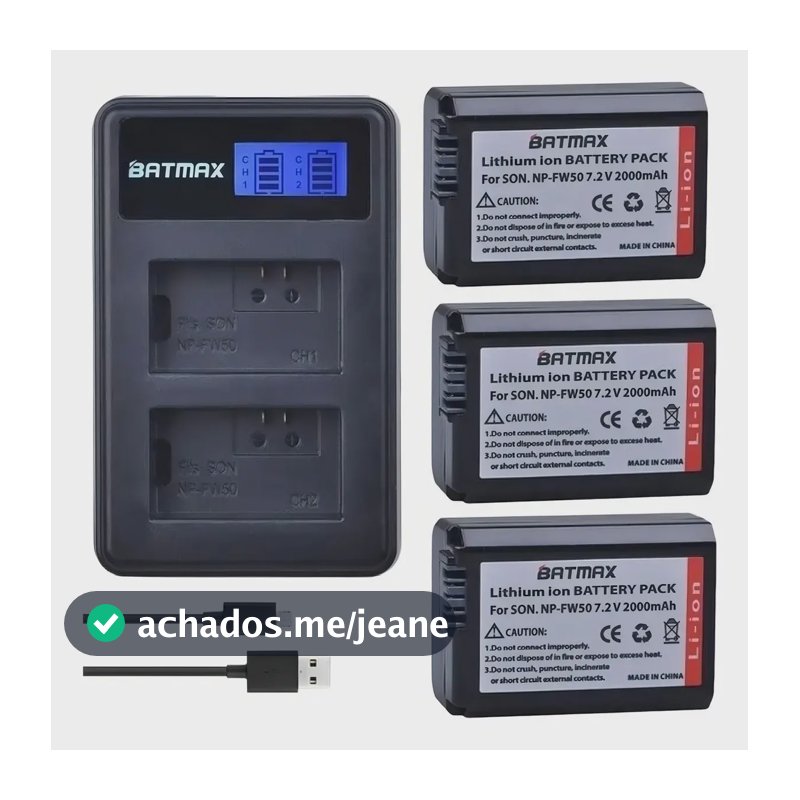 Kit 3 Bat Np-fw50 + Carregador Duplo A6500 A7s2 A6000