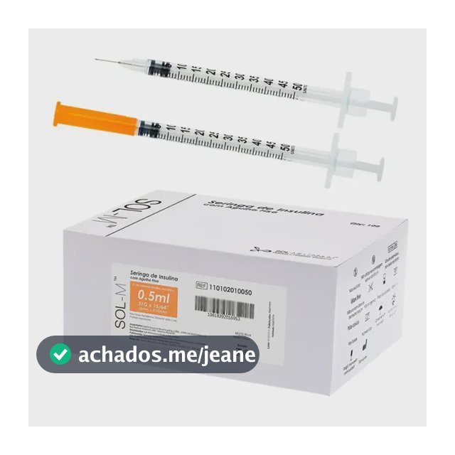 Seringa Insulina C Agulha Fixa 0,5ml 0,25mm X 6mm 31g 100un
