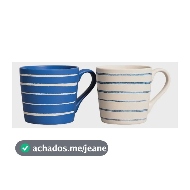 2 Canecas De Cerâmica 400ml Premium Decorada Azul E Branca Listras