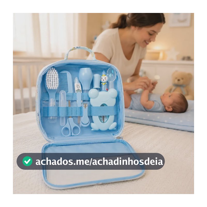 Kit Cuidados E Higiene Bebê Recém Nascido 13 Peças Azul Bolsa Maternidade Termômetro Digital Escova Pente Cortador Unha Aspirador Nasal Enxoval Acessórios Presente Segurança Louis Riel Acustico