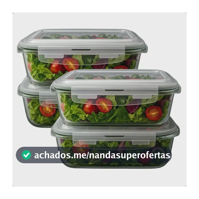 Kit 4 Potes Vidro 1040ml Hermético Marmita Forno Refratário Transparente