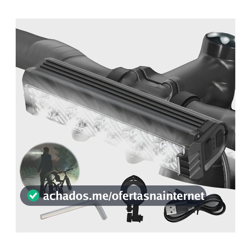 Farol Bike 5 Leds 2800 Lumens 4800mah Com 2 Suportes Preto Preto