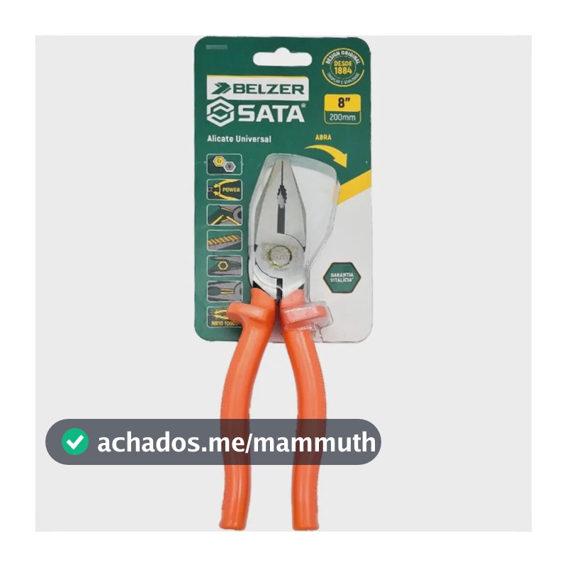 Alicate Universal 8'' Belzer Sata Isolado Aço Cromo-Vanádio Laranja