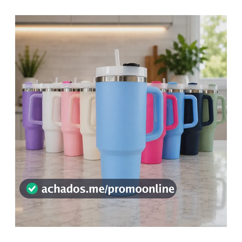 Copo Térmico Inóx Com Canudo E Tampa Grande 1200ml 1.2litros Azul Celeste Liso