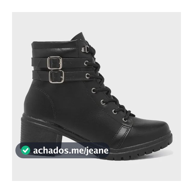 Bota Coturno Feminino Cano Curto Salto Baixo Dupla Fivela