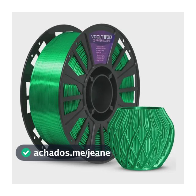 Filamento PLA V-Silk Verde 1Kg Voolt3D 1,75mm Premium Verde Esmeralda Peças Impressas 3D Alta Velocidade