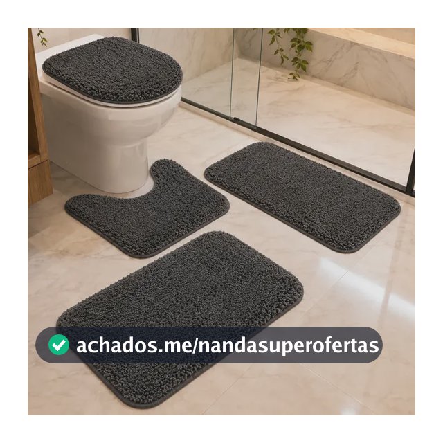 Conjunto Banheiro 4 Peças Tapete Preto Jogo Banheiro Oferta!