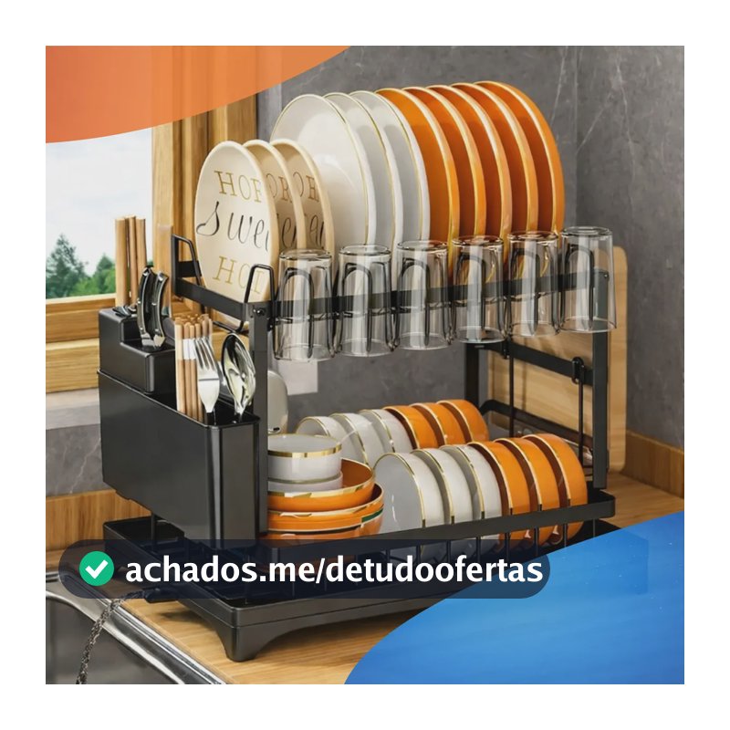 Escorredor De Louça Inox Porta Pratos Talheres Copos Preto Preto