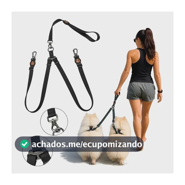 Guia Dupla Para Cachorros Com Dois Mosquetão Trava E Rosca