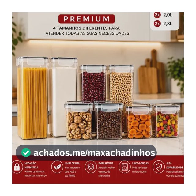 Kit 8 Potes Hermético Starhouse Mantimentos Quadrado Cozinha Super Vedação Lavável Livre De Bpa Transparente