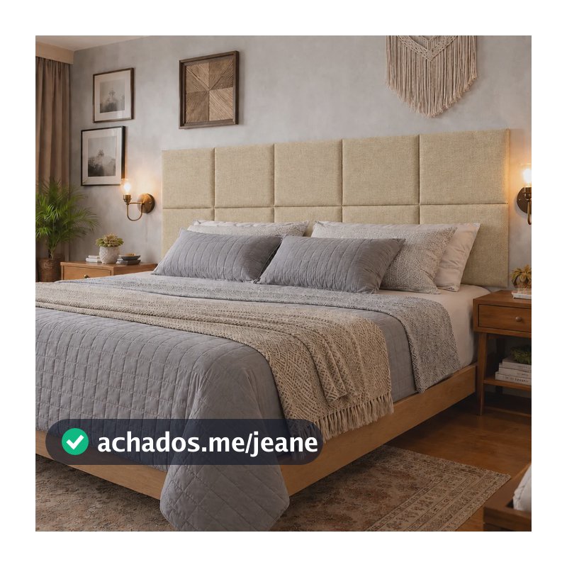 Cabeceira Cama King Linho Estofada Retangular Módulos 40x30 Palha