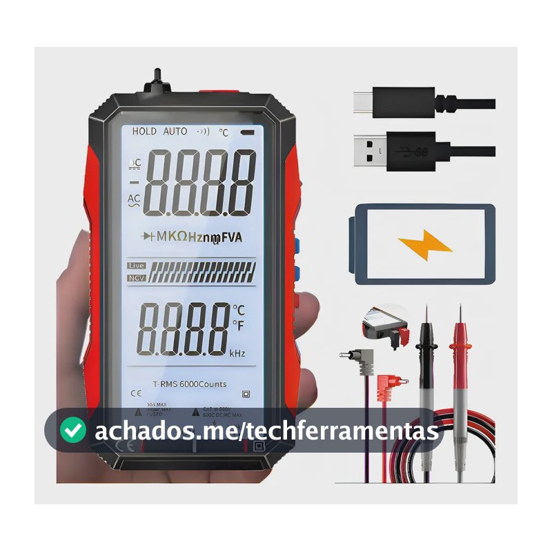 Multímetro Digital Portátil Perfin PF153WY com Iluminação para Medição de Tensão e Corrente