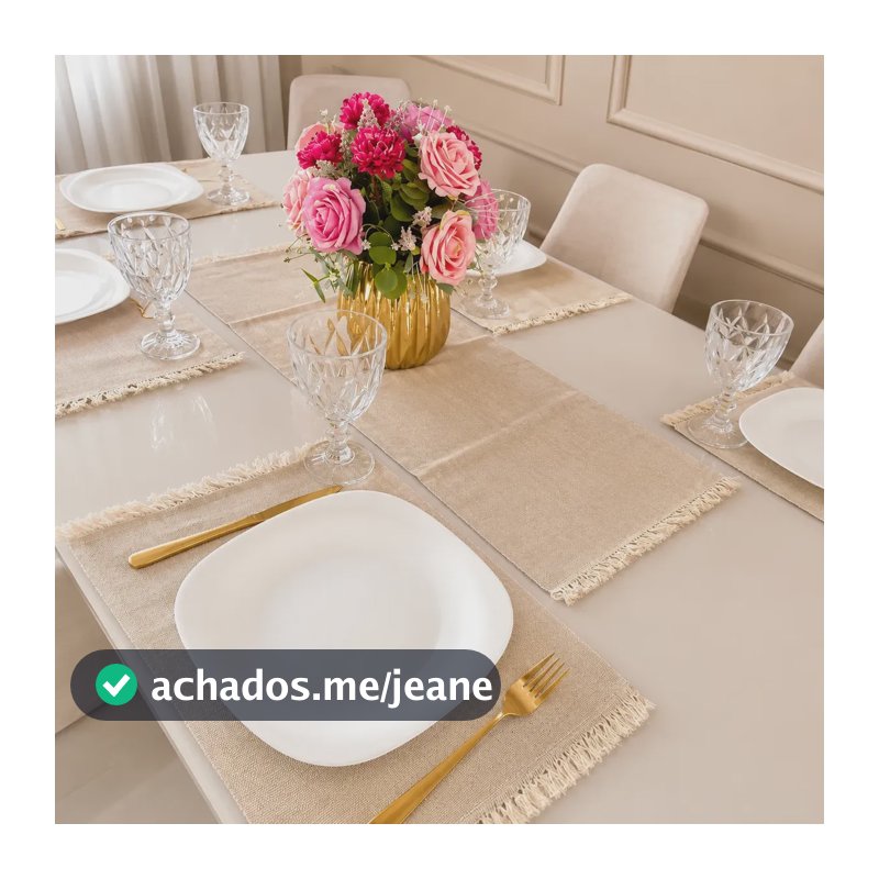 Jogo Americano 7 Peças Mesa Posta Luxo 6 Lugares + Caminho Areia Lisa