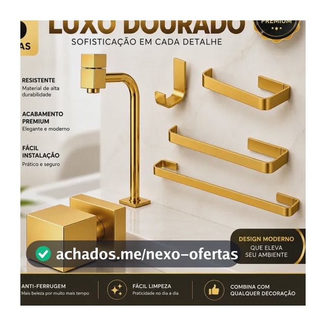 Kit Completo Para Banheiro Luxo Dourado 6 Pçs Dourado