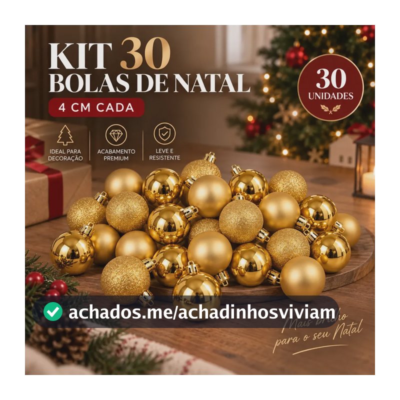 Kit 30 Bolas Bolinhas 4cm Para Árvore De Natal Lisa Fosca E Glitter Enfeite Natalino Premium Decoração Luxo Cor Dourado