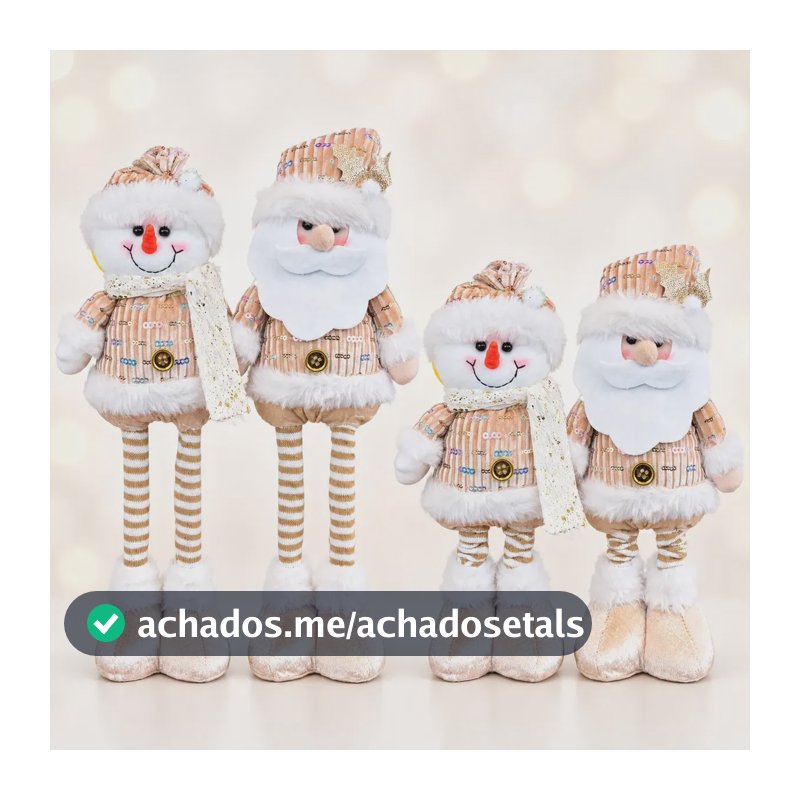 Kit Papai Noel E Boneco De Neve Pelúcia Extensível 48cm Branco E Dourado 0