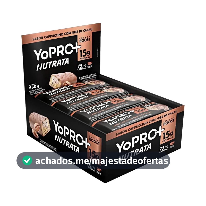 Barra Proteína Nutrata Yopro Sabor Cappuccino 12 Unidades 55g Cappuccino C/ Nibs De Cacau