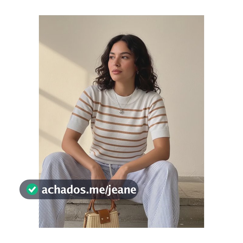 Blusa Feminina Listrada Verão Casual Moda 2027 Branco E Bege Listras Unico(38-42)