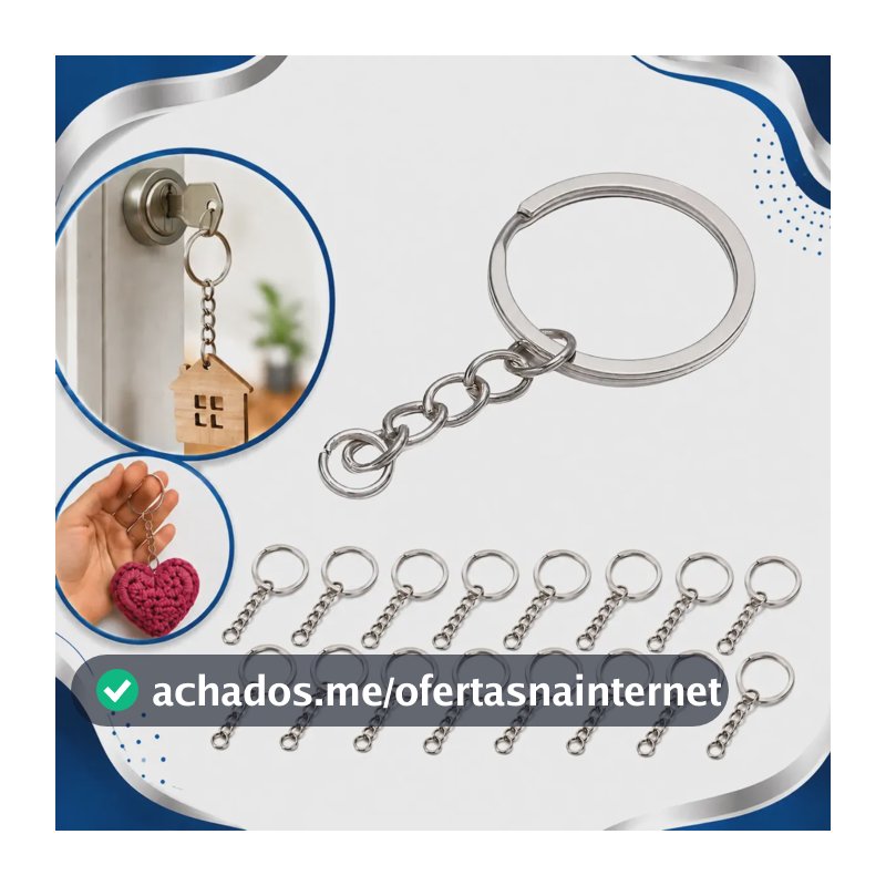 Kit 100 Argolas Italianas Para Chaveiro 25mm Com Corrente E Elo 8mm Prata Addiesdive