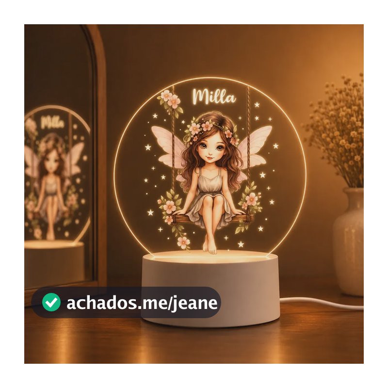 Luminária Uv Balanço Encantado, Quarto-nome Personalizável. Estrutura Branco