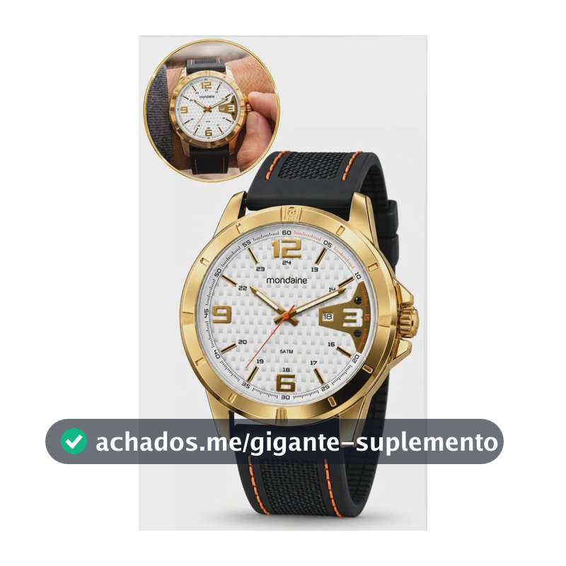 Relógio De Pulso Mondaine Com Corria De Silicone Cor Preto - Fondo Branco - Bisel Dourado