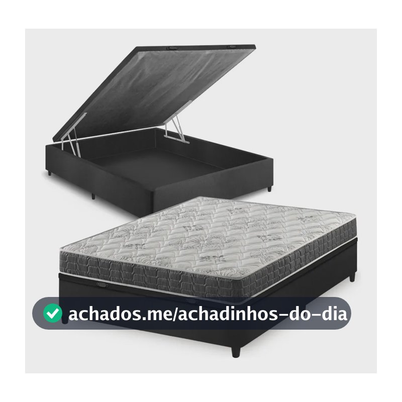 Cama Box Baú Casal Preto + Colchão Espuma D33 Ortopédico Zidi San Francisco 138x188x59cm