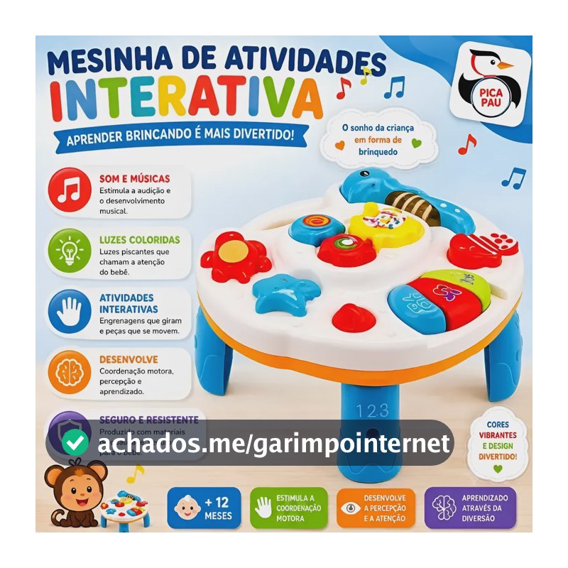 Mesa Interativa Com Luz E Som Brinquedo Para Bebe Colorido