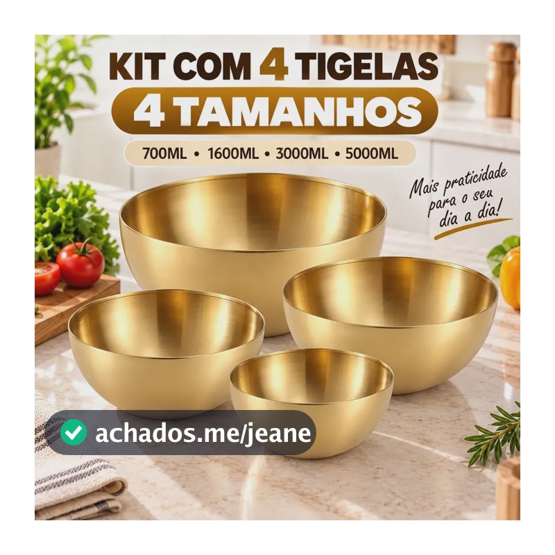 Kit4 Tigela Bowl Aço Inox Dourado Bacia Multiuso Cozinha Prateado-inox-kit4