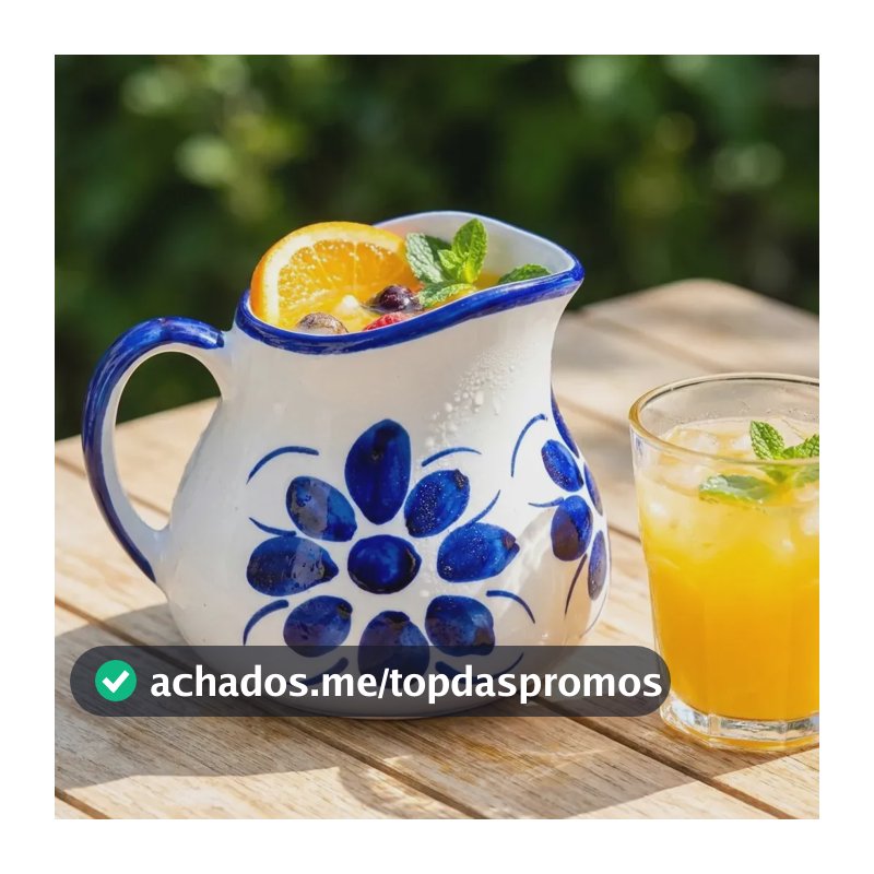 Jarra Porcelana Monte Sião Azul e Branco Feita à Mão 600ml